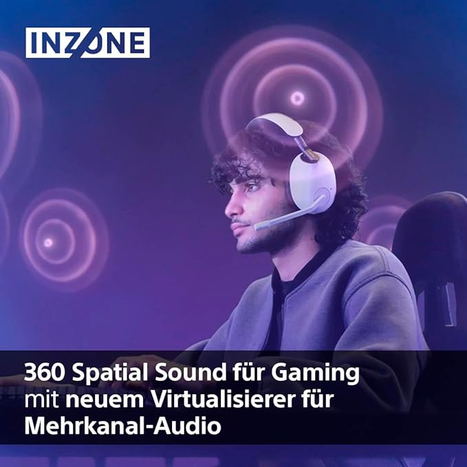 Sony INZONE H9 - Kabelloses Gaming Headset mit Noise Cancelling, 360-Raumklang für Gaming, bequeme Passform, 32h Akku, geringe Latenz, hochwertiges Boom-Mikrofon, kompatibel mit PC & PS5 - Weiß