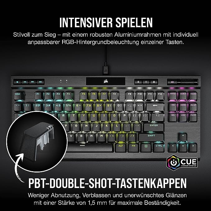Corsair K70 RGB TKL Optisch-mechanische Gaming-Tastatur (RGB-LED-Hintergrundbeleuchtung, OPX-Tastenschalter, AXON Hyper-Processing-Technologie) Schwarz, CH-911901A-DE Corsair K70 RGB TKL Optisch-mechanische Gaming-Tastatur (RGB-LED-Hintergrundbeleuchtung, OPX-Tastenschalter, AXON Hyper-Processing-Technologie) Schwarz, CH-911901A-DE