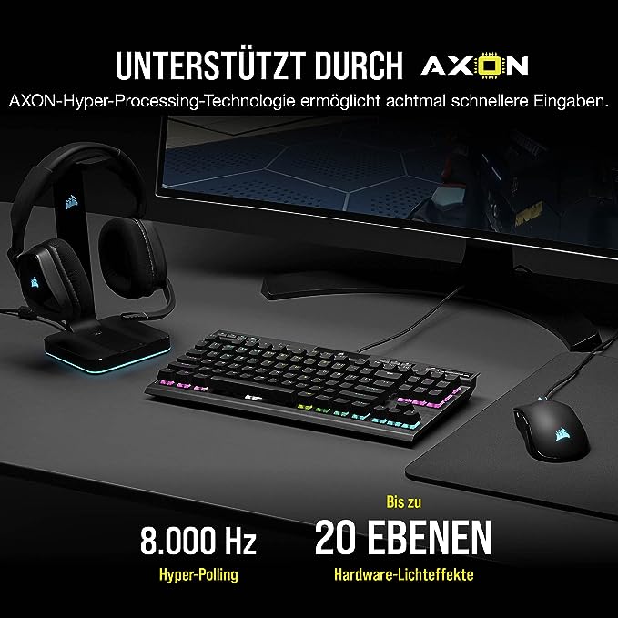 Corsair K70 RGB TKL Optisch-mechanische Gaming-Tastatur (RGB-LED-Hintergrundbeleuchtung, OPX-Tastenschalter, AXON Hyper-Processing-Technologie) Schwarz, CH-911901A-DE Corsair K70 RGB TKL Optisch-mechanische Gaming-Tastatur (RGB-LED-Hintergrundbeleuchtung, OPX-Tastenschalter, AXON Hyper-Processing-Technologie) Schwarz, CH-911901A-DE