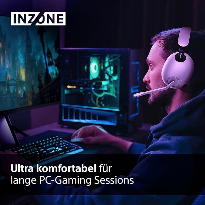 Sony INZONE H9 - Kabelloses Gaming Headset mit Noise Cancelling, 360-Raumklang für Gaming, bequeme Passform, 32h Akku, geringe Latenz, hochwertiges Boom-Mikrofon, kompatibel mit PC & PS5 - Weiß