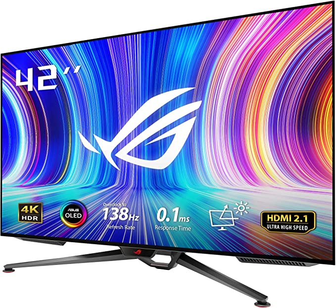 ASUS ROG Swift OLED PG42UQ | 41,5 Zoll 4K UHD Gaming Monitor | 138 Hz, 0.1ms GtG, G-Sync, 10-bit, HDR 10 | Stativ Sockel, smarte Kühlung, 16:9, 3840x2160, DP 1.4 DSC, HDMI 2.1, USB-Hub, Schwarz