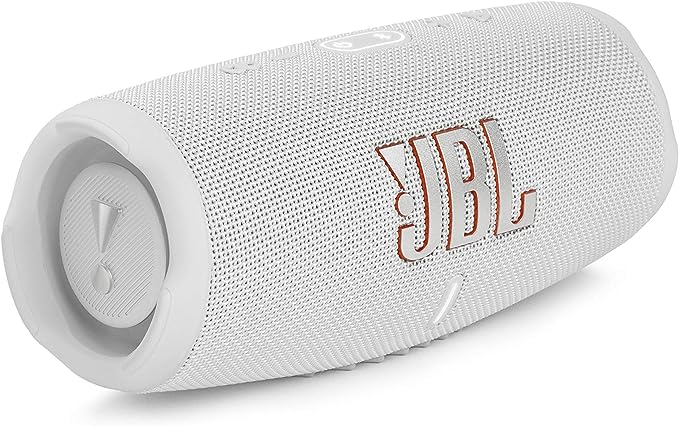 JBL Charge 5 Bluetooth-Lautsprecher in Weiß – Wasserfeste, portable Boombox mit integrierter Powerbank – Eine Akku-Ladung für bis zu 20 Stunden kabellosen Musikgenuss