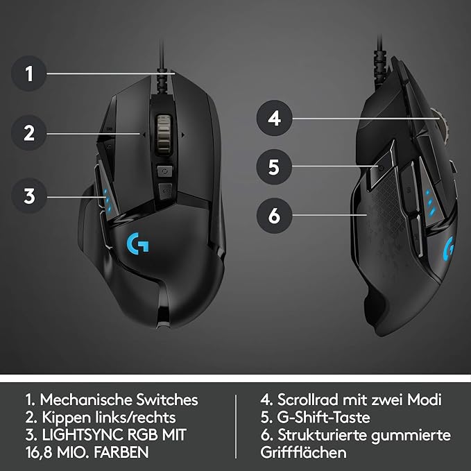 Logitech G502 HERO High-Performance Gaming-Maus mit HERO 25K DPI optischem Sensor, RGB-Beleuchtung, Gewichtstuning, 11 programmierbare Tasten, anpassbare Spielprofile, PC/Mac - Schwarz
