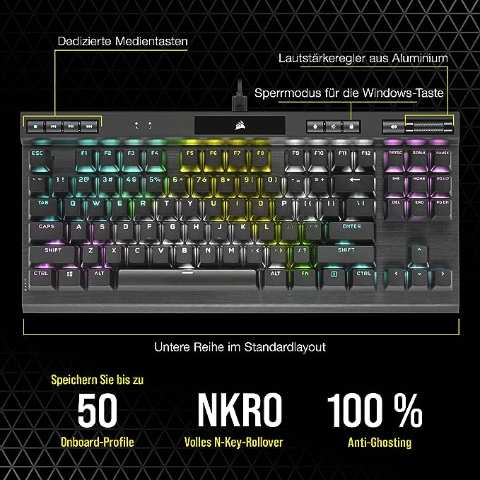 Corsair K70 RGB TKL Optisch-mechanische Gaming-Tastatur (RGB-LED-Hintergrundbeleuchtung, OPX-Tastenschalter, AXON Hyper-Processing-Technologie) Schwarz, CH-911901A-DE Corsair K70 RGB TKL Optisch-mechanische Gaming-Tastatur (RGB-LED-Hintergrundbeleuchtung, OPX-Tastenschalter, AXON Hyper-Processing-Technologie) Schwarz, CH-911901A-DE